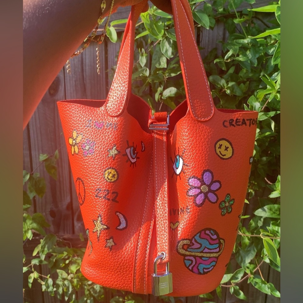 Orange Upcycled Bucket Style Y2K Inspired Bag